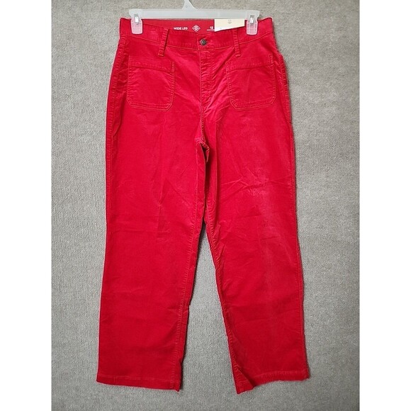 St Johns Bay Wide Leg Velvet Pants Womens 12 Red Comfort Waist Stretch NEW - Picture 3 of 12